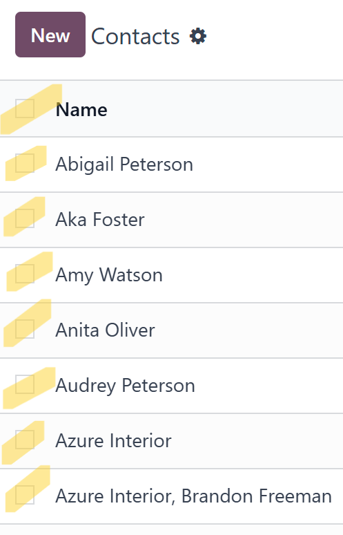 Odoo Contacts List View Checkboxes
